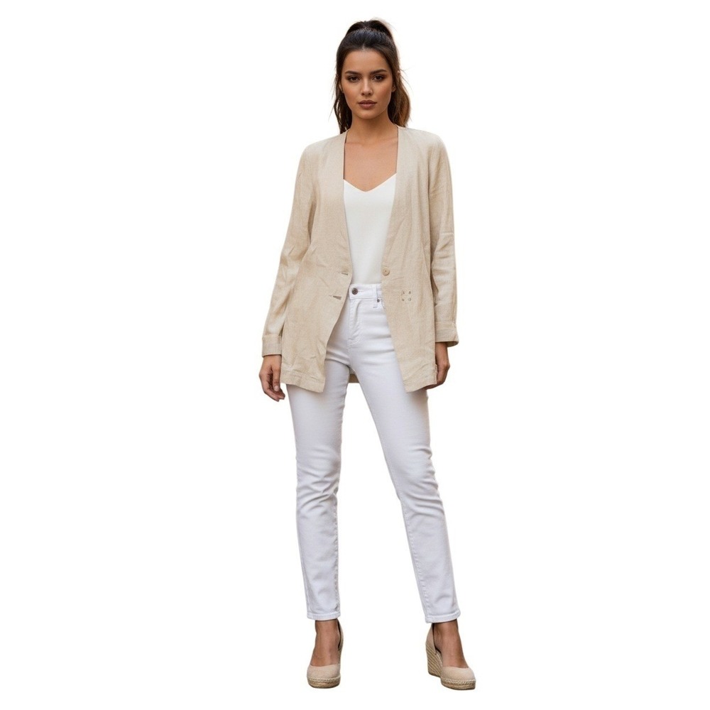 Melrose and Market Tan Linen Blend Blazer Coastal Chic Fits S/M Lagenlook